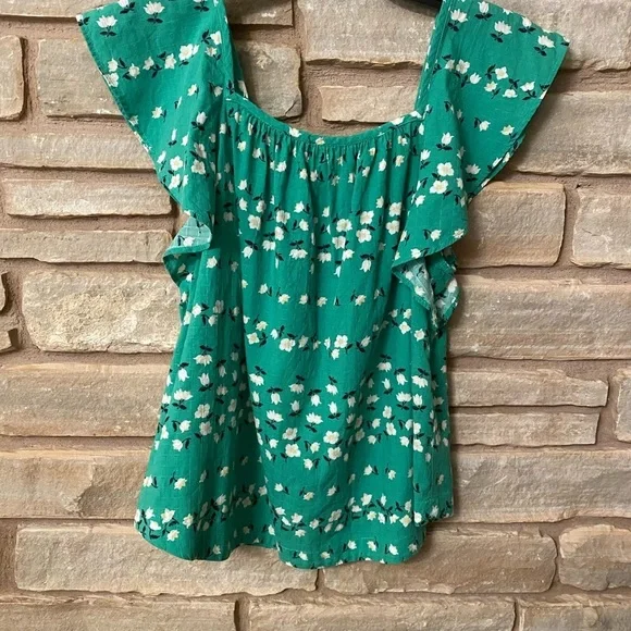 Ann Taylor Floral Chain Square Neck Ruffle Sleeve Top Size Mp - Picture 4 of 9